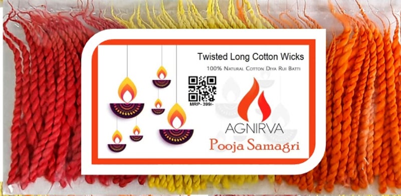 Agnirva Long Cotton Wicks Twisted Wicks Lambi Double Diya Batti Rui Batti for Pooja Multicolor Pack of 100 Pcs Set of 6 Deepam for aarti puja Diwali Navratri and All Rituals - Image 3