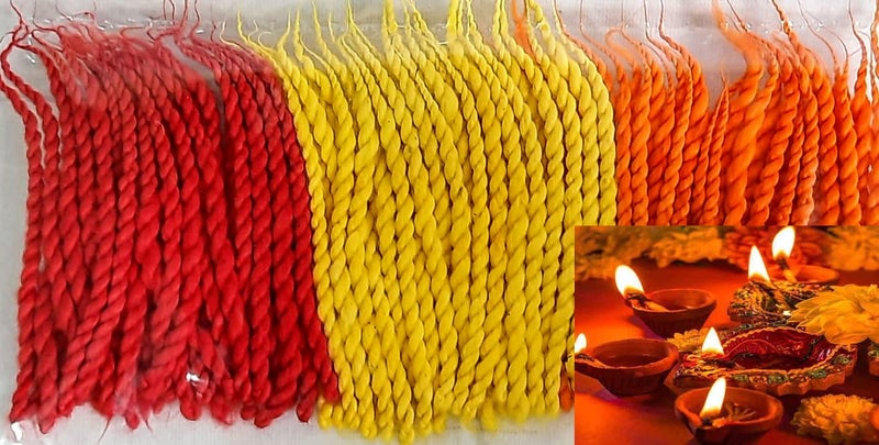 Agnirva Long Cotton Wicks Twisted Wicks Lambi Double Diya Batti Rui Batti for Pooja Multicolor Pack of 100 Pcs Set of 6 Deepam for aarti puja Diwali Navratri and All Rituals - Image 2