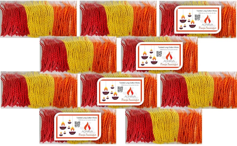 Agnirva Long Cotton Wicks Twisted Wicks Lambi Double Diya Batti Rui Batti for Pooja Multicolor Pack of 100 Pcs Set of 6 Deepam for aarti puja Diwali Navratri and All Rituals - Image 4
