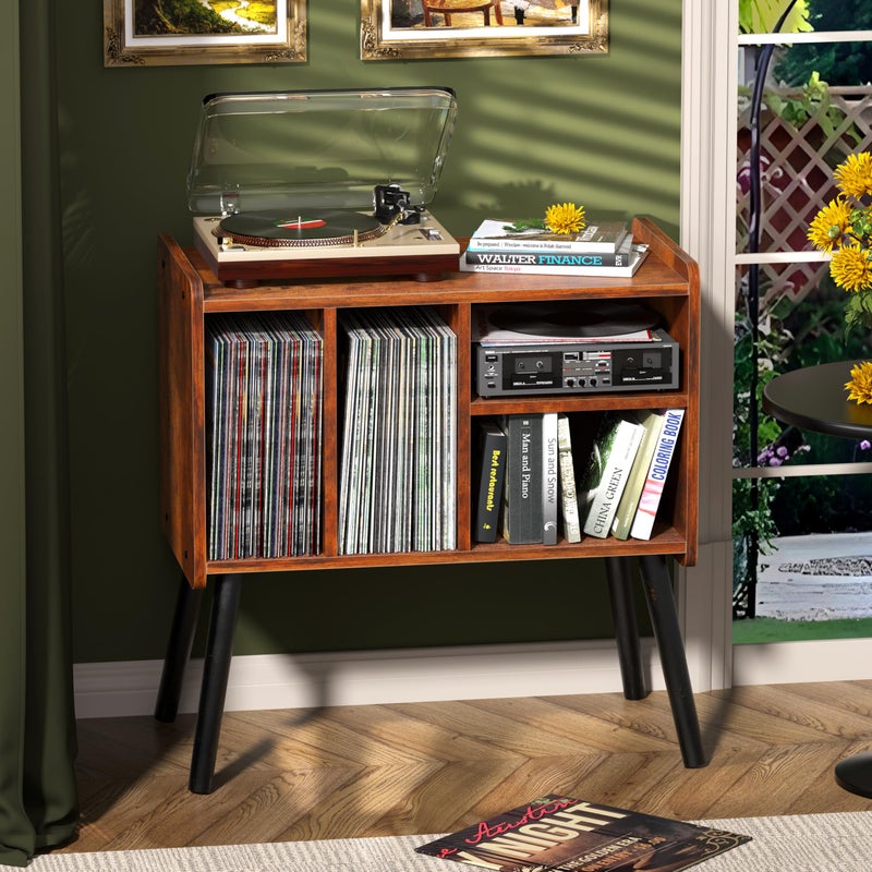 UODERS Record Player Table, Mid-Century Record Player Stand with Vinyl Storage Hold Up to 150+ Albums, Vinyl Record Cabinet with Adjustable Shelves, Wood Turntable Stand for Music Living Room (Brown) - Image 4