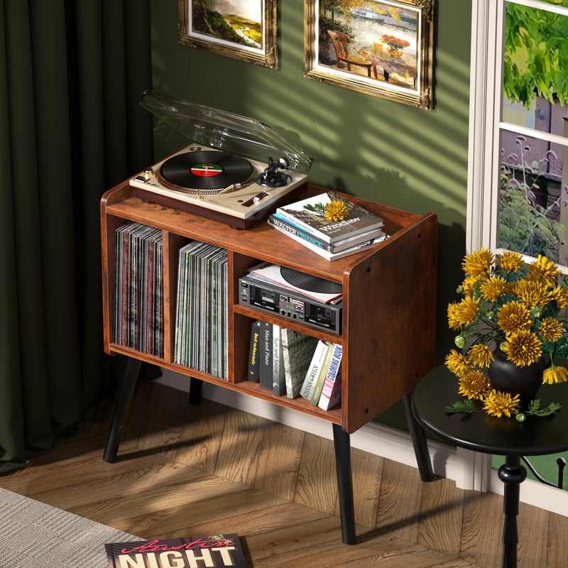UODERS Record Player Table, Mid-Century Record Player Stand with Vinyl Storage Hold Up to 150+ Albums, Vinyl Record Cabinet with Adjustable Shelves, Wood Turntable Stand for Music Living Room (Brown) - Image 5