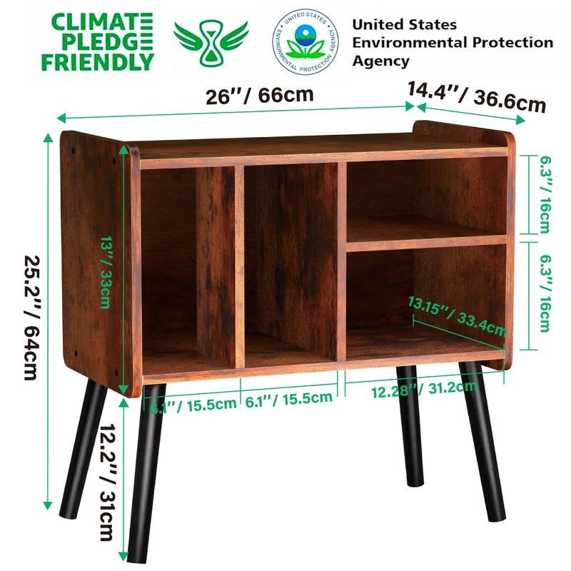 UODERS Record Player Table, Mid-Century Record Player Stand with Vinyl Storage Hold Up to 150+ Albums, Vinyl Record Cabinet with Adjustable Shelves, Wood Turntable Stand for Music Living Room (Brown) - Image 3