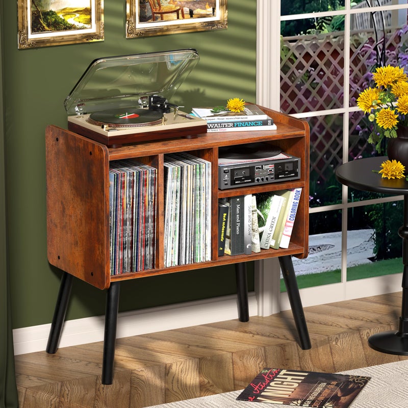 UODERS Record Player Table, Mid-Century Record Player Stand with Vinyl Storage Hold Up to 150+ Albums, Vinyl Record Cabinet with Adjustable Shelves, Wood Turntable Stand for Music Living Room (Brown) - Image 2