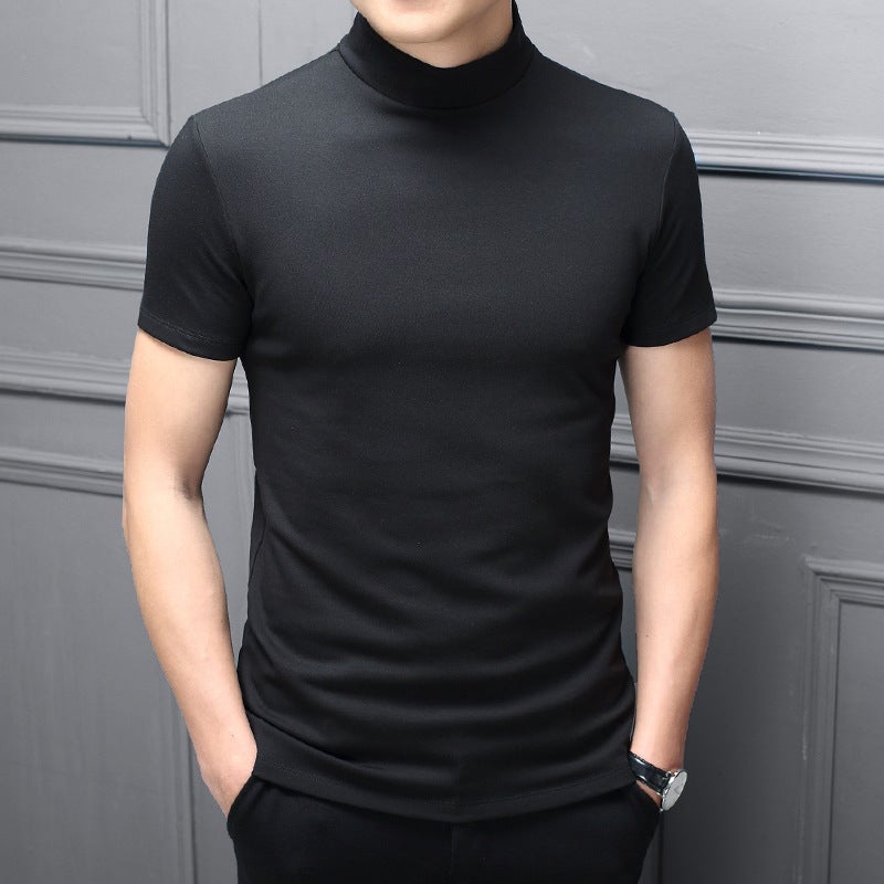 Mens Slim-fit Milk Silk High-Neck T-Shirt for Spring/Summer T32# Blue  - Image 4