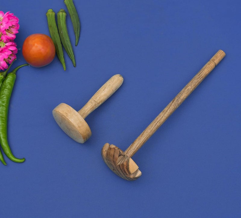 OGGN Handmade Pure Mango Wood Hand Mathani Lemon Press and Roti Press Set of 3 Wooden Kitchen Tools Sets for Cooking - Image 4