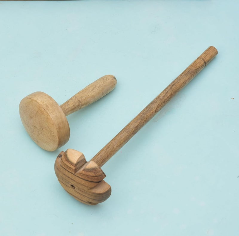 OGGN Handmade Pure Mango Wood Hand Mathani Lemon Press and Roti Press Set of 3 Wooden Kitchen Tools Sets for Cooking - Image 3
