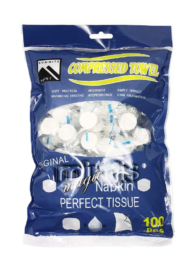 مجموعة مناديل وجه مضغوطة للاستخدام مرة واحدة مكونة من 100 قطعة أبيض 9.4 x 7.8بوصة - Image 1