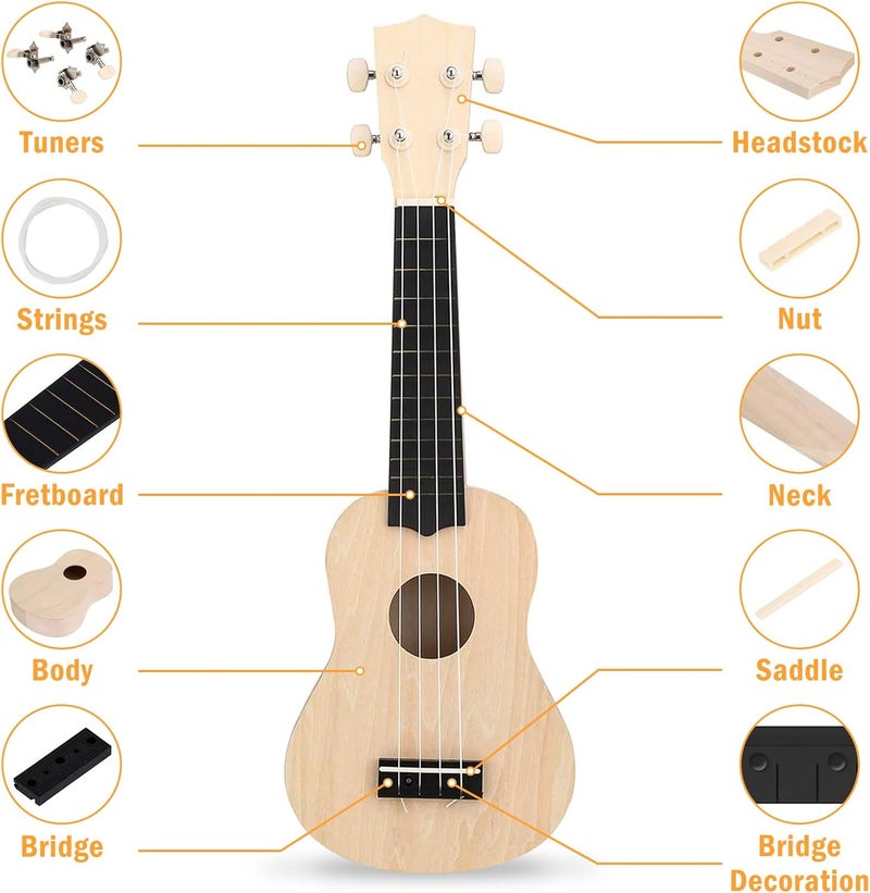 GOGHOST DIY Ukulele Kit with Tools（21 inch) - Build Your Own Ukulele Look, Wooden Small Hawaiian Guitar Gift for Adults - Image 2