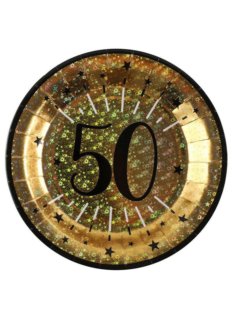 50th Birthday Anniversary Disposable Paper Plates Gold 22cm 10-Pack