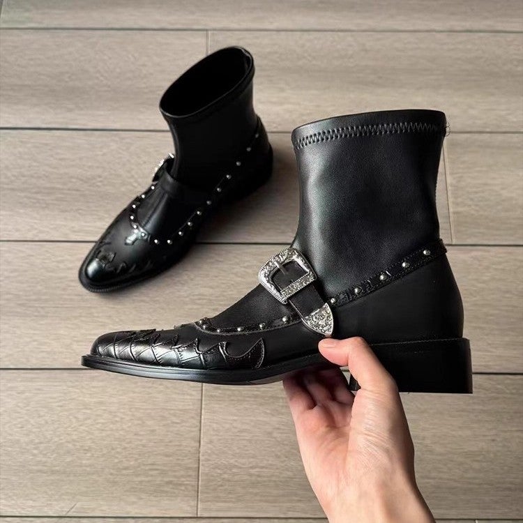 Women's Pointed Toe Chunky Heel Ankle Boots - Image 4