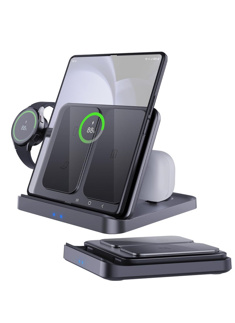 SYOSI - Wireless Charger Foldable 3 in 1 Wireless Charger Station for Samsung Z Fold 5 3 in 1 Fast Charging Stand Dock for Galaxy Z Fold4 3 Flip 5 4 Charger for Watch 6 6 Classic Buds 2 Pro Live - Image 1