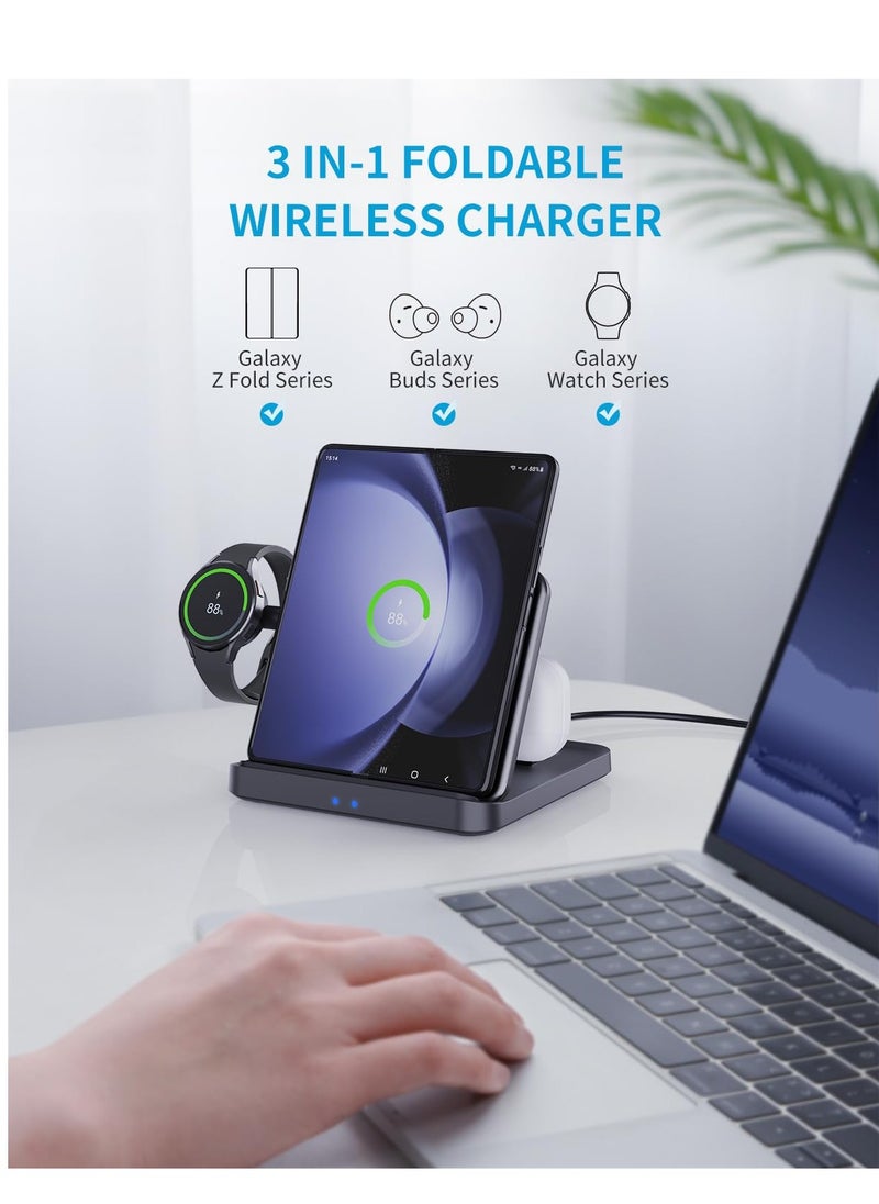 SYOSI - Wireless Charger Foldable 3 in 1 Wireless Charger Station for Samsung Z Fold 5 3 in 1 Fast Charging Stand Dock for Galaxy Z Fold4 3 Flip 5 4 Charger for Watch 6 6 Classic Buds 2 Pro Live - Image 1