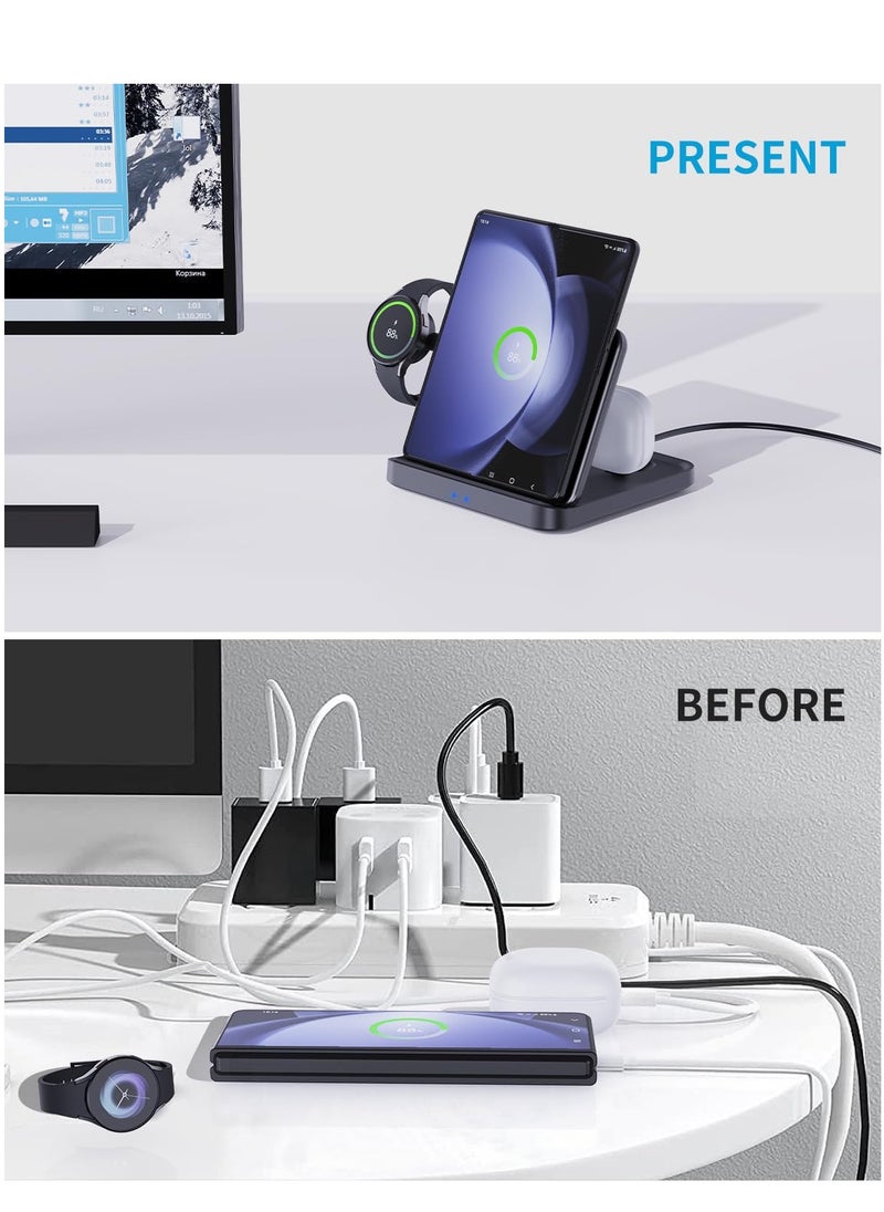 SYOSI - Wireless Charger Foldable 3 in 1 Wireless Charger Station for Samsung Z Fold 5 3 in 1 Fast Charging Stand Dock for Galaxy Z Fold4 3 Flip 5 4 Charger for Watch 6 6 Classic Buds 2 Pro Live - Image 1