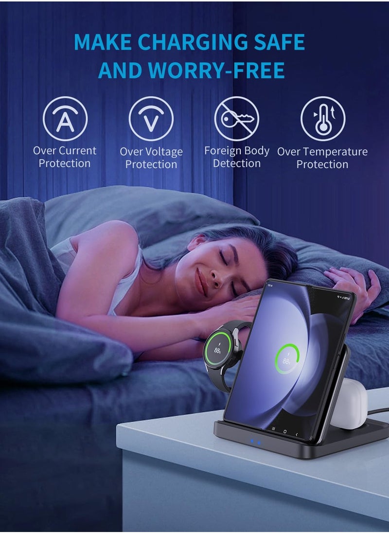 SYOSI - Wireless Charger Foldable 3 in 1 Wireless Charger Station for Samsung Z Fold 5 3 in 1 Fast Charging Stand Dock for Galaxy Z Fold4 3 Flip 5 4 Charger for Watch 6 6 Classic Buds 2 Pro Live - Image 1
