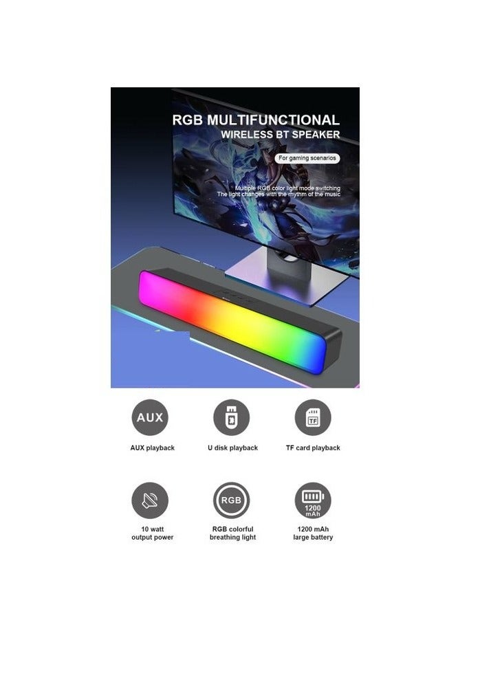 Kisonli LED-919 RGB Soundbar Stereo 360° Speaker 10W(5W*2),1200mAh, TF-AUX-USB-FM  - Image 3