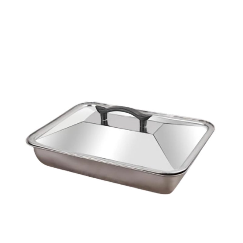 SHREESAMP SHREESAMP Stainless Steel With Lid Square Plate Oven Baking Pan Tray Dishes Multiple Specifications Buffet Baking Accessories Grill Plate Food Tray Stainless Steel Cold Buffet Tray Display [37x27x8CM]  - Image 1