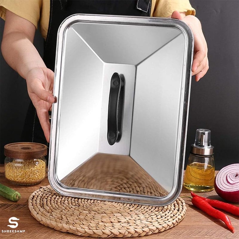 SHREESAMP SHREESAMP Stainless Steel With Lid Square Plate Oven Baking Pan Tray Dishes Multiple Specifications Buffet Baking Accessories Grill Plate Food Tray Stainless Steel Cold Buffet Tray Display [37x27x8CM]  - Image 5