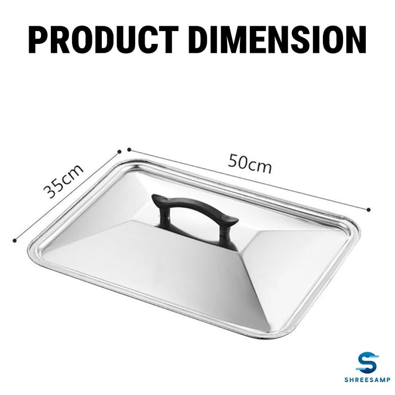 SHREESAMP SHREESAMP Stainless Steel With Lid Square Plate Oven Baking Pan Tray Dishes Multiple Specifications Buffet Baking Accessories Grill Plate Food Tray Stainless Steel Cold Buffet Tray Display [37x27x8CM]  - Image 3