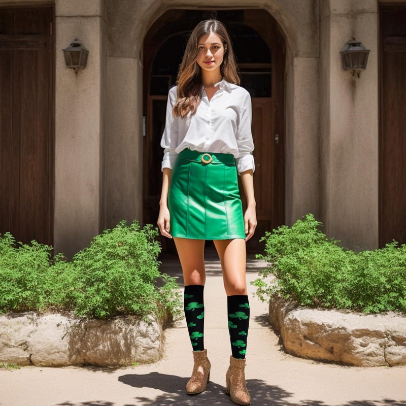 Junely St Patricks Day Compression Socks for Women Knee High Shamrock Stockings for Running Athletic Nurses Pregnant Women Work Support Travel Flight Sports Irish Gifts Green - Image 3
