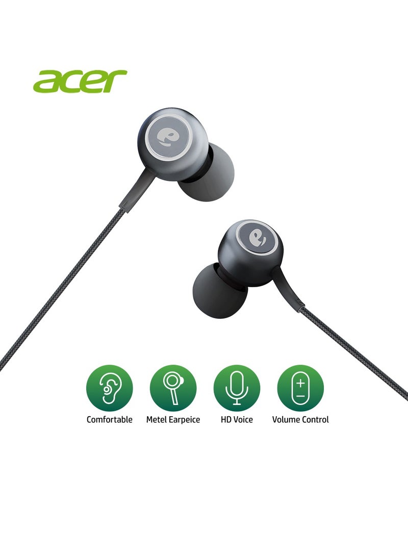 Acer AX ONE Stereo In-Ear Wired Earphones with Mic & Line Control, 10mm Dynamic Drivers, Deep Bass, HD Voice, Deep Bass, Metal Ear peice, 3.5mm Jack, Lightweight & Noise-Isolating Black - Image 2