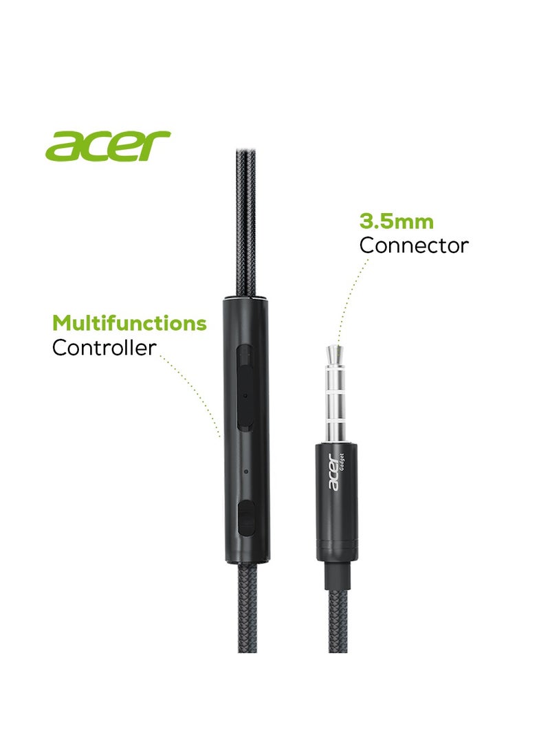 Acer AX ONE Stereo In-Ear Wired Earphones with Mic & Line Control, 10mm Dynamic Drivers, Deep Bass, HD Voice, Deep Bass, Metal Ear peice, 3.5mm Jack, Lightweight & Noise-Isolating Black - Image 3