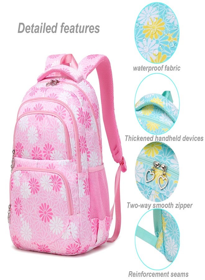ZHIERNA Daisy Printed Backpack for Girl Kid 3pcs Set Bookbag with Lunch Box Daypack, Elementary School bag for Teen Girls, Pink, 11.41 x 6.29 x 16.92 inches - Image 5