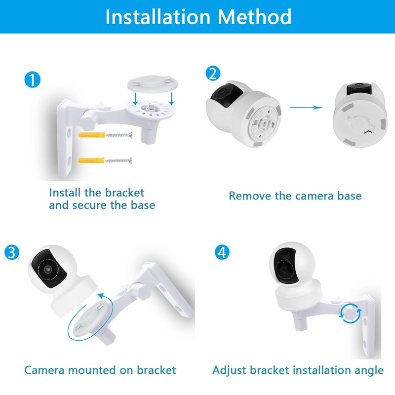 OYOCAM Wall Mount Compatible with TP-Link Tapo C210/ C200 and Kasa Indoor Pan EC70/ EC71/ KC410S, Adjustable Angles Bracket 180 Degree Rotation Easy to Install Security Camera Bracket/Holder, 2 Pack - Image 5