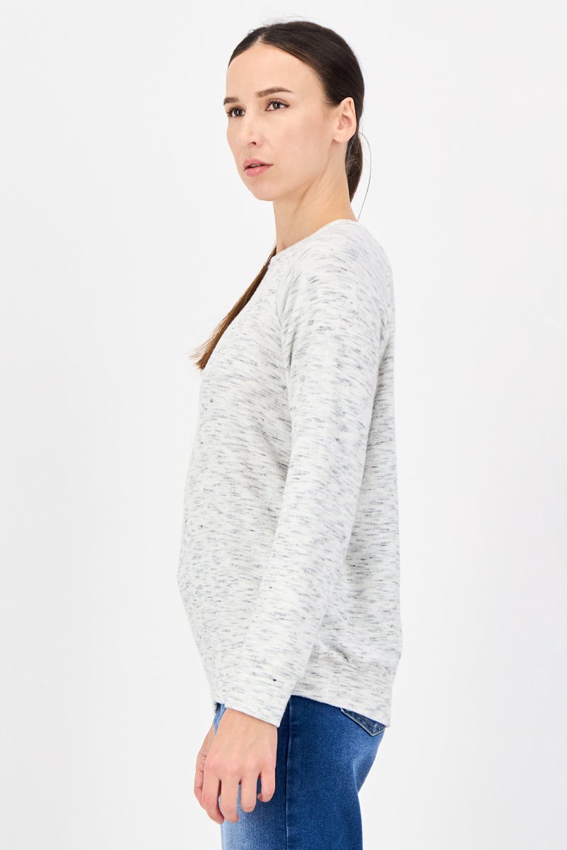 Buffalo Women Crew Neck Heather Long Sleeve Sweater, Light Grey - Image 4