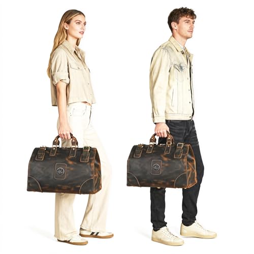 Handadsume Canvas + Leather Travel Luggage Tote Duffle Gym Suitcase Weekender Overnight Bag For Men Male FB8151 (8151-Dark Brown1) - Image 2