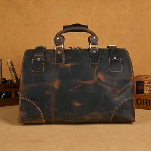 Handadsume Canvas + Leather Travel Luggage Tote Duffle Gym Suitcase Weekender Overnight Bag For Men Male FB8151 (8151-Dark Brown1) - Image 3