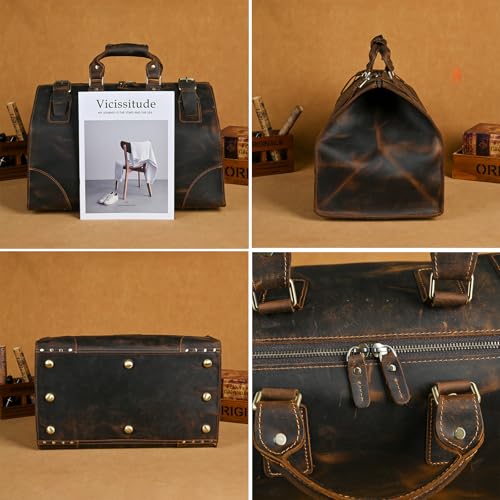 Handadsume Canvas + Leather Travel Luggage Tote Duffle Gym Suitcase Weekender Overnight Bag For Men Male FB8151 (8151-Dark Brown1) - Image 4