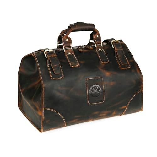 Handadsume Canvas + Leather Travel Luggage Tote Duffle Gym Suitcase Weekender Overnight Bag For Men Male FB8151 (8151-Dark Brown1) - Image 1