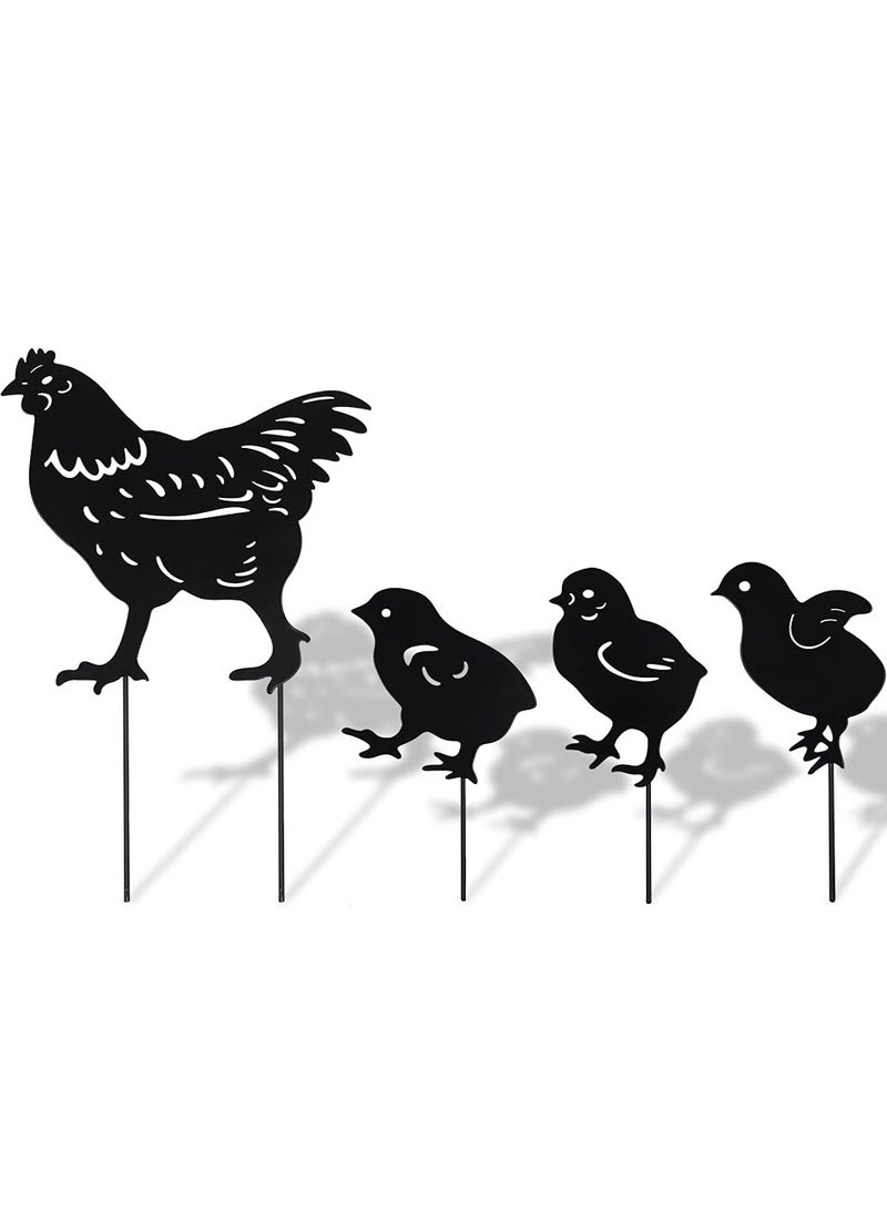 Luckam Chicken Yard Art Metal Stakes, 4Pcs Metal Chicken Garden Stakes, Garden Insert Hen Sculpture Ornament, Metal Chicken Shape Statue, Chicken Art Silhouette Statue for Garden Decor Patio Outdoor - Image 1