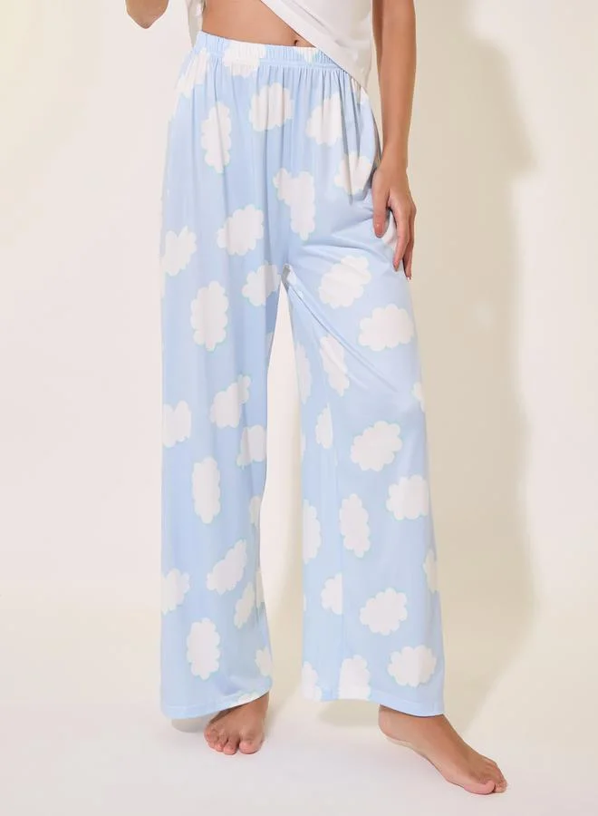 Take Two Solid Round Neck T-Shirt and Printed Pyjama Set by Styli