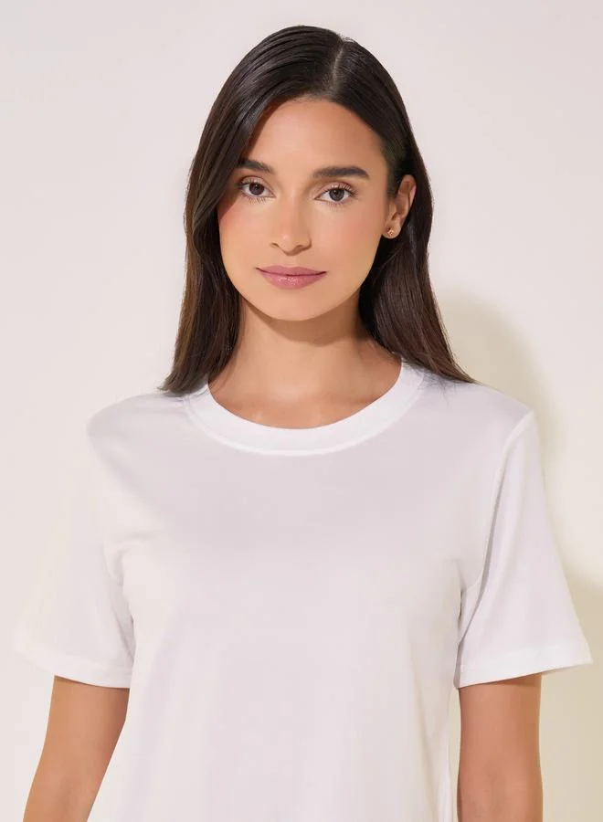 Take Two Solid Round Neck T-Shirt and Printed Pyjama Set by Styli