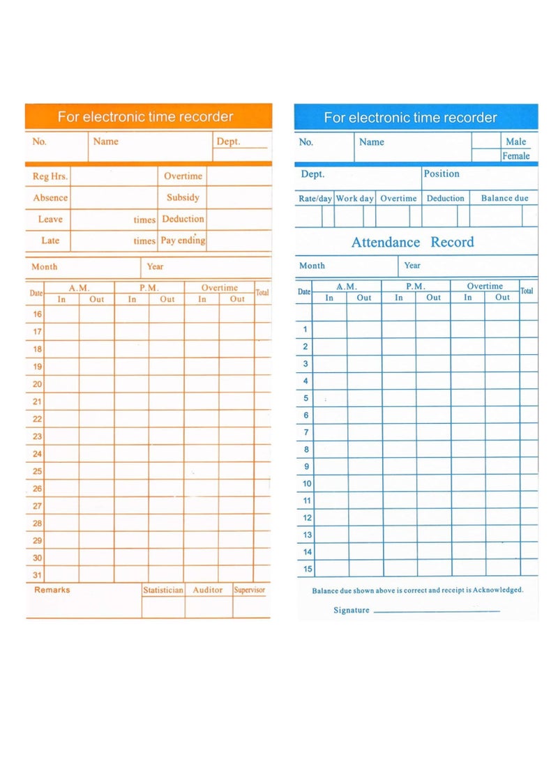 Terabyte - 200PCS Time Cards for Employees – 2 Sided Time Cards for Employees Biweekly Monthly Sheets Time Clock for Employees Time Sheets Daily Monthly Timesheet for Employee Attendance - Image 1