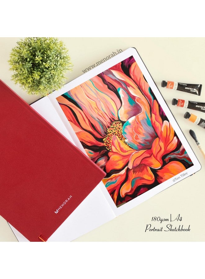 MENORAH دفتر رسم MENORAH للفنانين - A4-180 جرام (100 صفحة / 50 ورقة) - دفتر رسم - غلاف صلب - (29.7 سم × 21 سم) - مصنوع يدويًا بالكامل - عمودي - (أحمر، ألوان مائية) - Image 3
