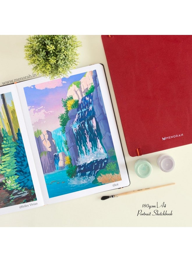 MENORAH دفتر رسم MENORAH للفنانين - A4-180 جرام (100 صفحة / 50 ورقة) - دفتر رسم - غلاف صلب - (29.7 سم × 21 سم) - مصنوع يدويًا بالكامل - عمودي - (أحمر، ألوان مائية) - Image 4