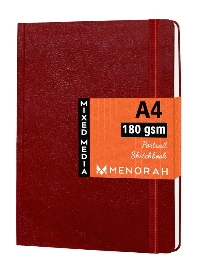 MENORAH دفتر رسم MENORAH للفنانين - A4-180 جرام (100 صفحة / 50 ورقة) - دفتر رسم - غلاف صلب - (29.7 سم × 21 سم) - مصنوع يدويًا بالكامل - عمودي - (أحمر، ألوان مائية) - Image 1