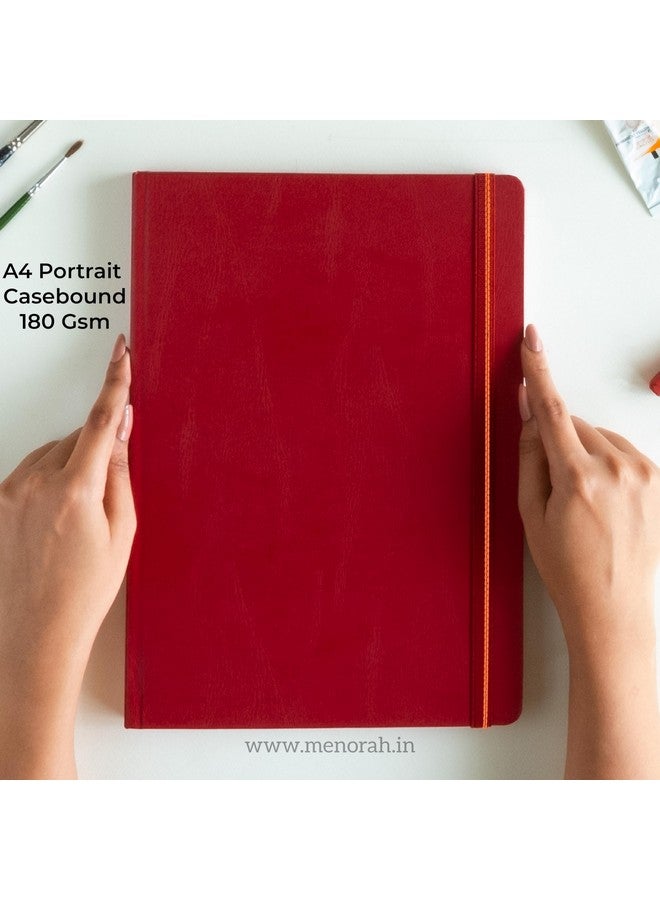 MENORAH دفتر رسم MENORAH للفنانين - A4-180 جرام (100 صفحة / 50 ورقة) - دفتر رسم - غلاف صلب - (29.7 سم × 21 سم) - مصنوع يدويًا بالكامل - عمودي - (أحمر، ألوان مائية) - Image 2