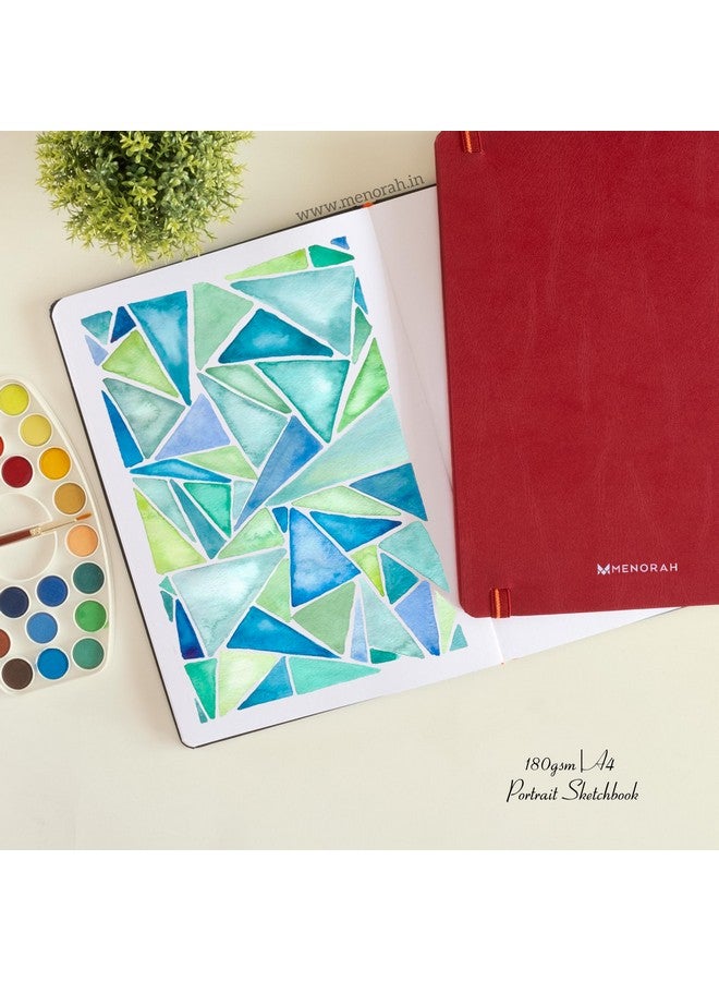 MENORAH دفتر رسم MENORAH للفنانين - A4-180 جرام (100 صفحة / 50 ورقة) - دفتر رسم - غلاف صلب - (29.7 سم × 21 سم) - مصنوع يدويًا بالكامل - عمودي - (أحمر، ألوان مائية) - Image 5