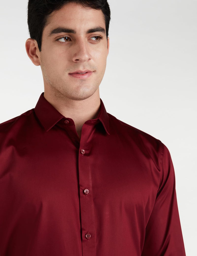Van Heusen Men's Cotton V Dot Slim Fit Shirt (VDSFESLFF50884_Maroon 42) - Image 3