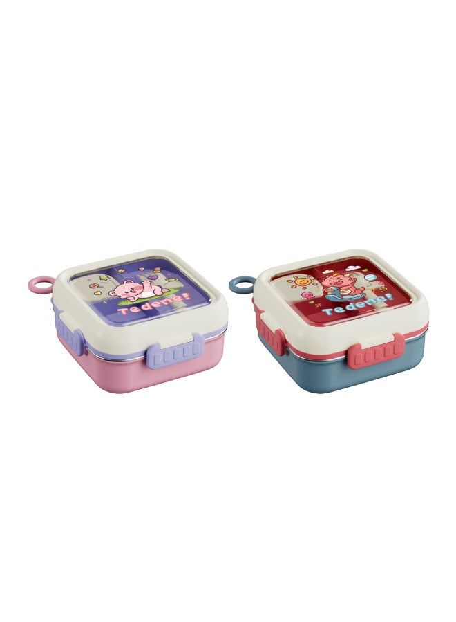 304 Stainless Steel Children's Food Supplement Lunch Box Lunch Box Baby Out Of Food Supplement Bowl Compartment Plate Portable Tableware Wholesale-Specifications:Childlike Stainless Steel Lunch Box-6141 -Color:Mooluo Blue  - Image 1