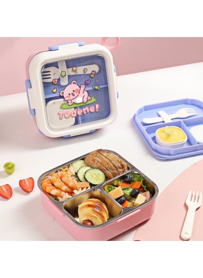 304 Stainless Steel Children's Food Supplement Lunch Box Lunch Box Baby Out Of Food Supplement Bowl Compartment Plate Portable Tableware Wholesale-Specifications:Childlike Stainless Steel Lunch Box-6141 -Color:Mooluo Blue  - Image 4