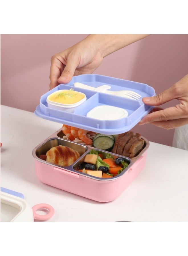 304 Stainless Steel Children's Food Supplement Lunch Box Lunch Box Baby Out Of Food Supplement Bowl Compartment Plate Portable Tableware Wholesale-Specifications:Childlike Stainless Steel Lunch Box-6141 -Color:Mooluo Blue  - Image 3