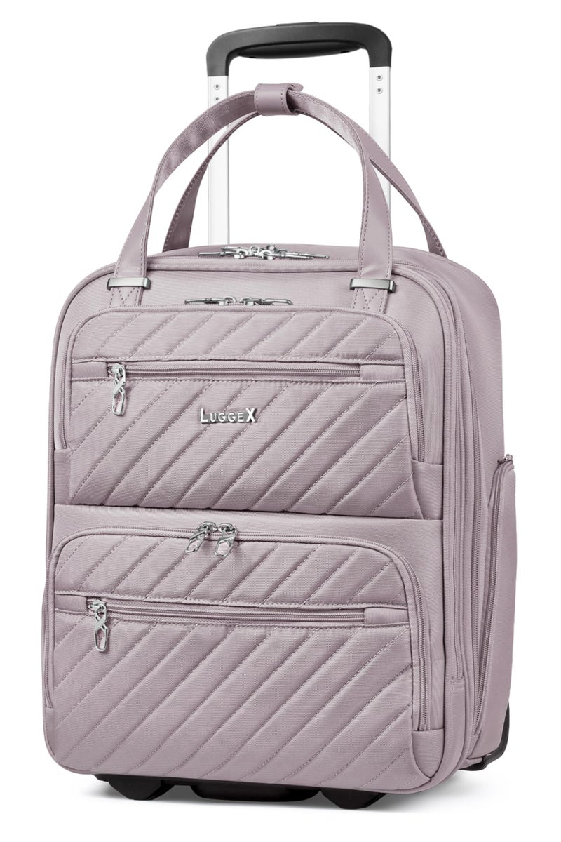 LUGGEX Underseat Carry On Luggage with Wheels, UDK Stylish Lightweight Under Seat Luggage, Soft Sided Personal Item Suitcase for Short Trip (UX-Core, Grey Pink, 16 Inch) - Image 1