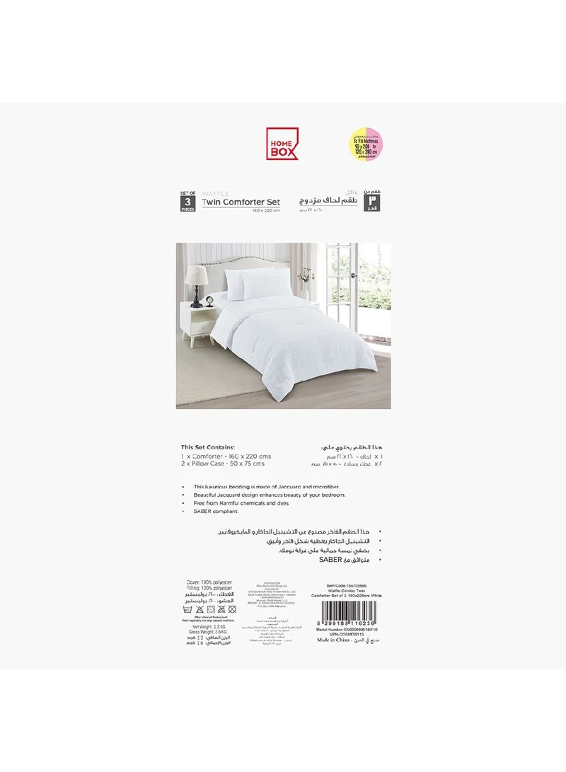 Home Box Waffle Crinkle 3-Piece Twin Comforter Set 220 x 160 cm