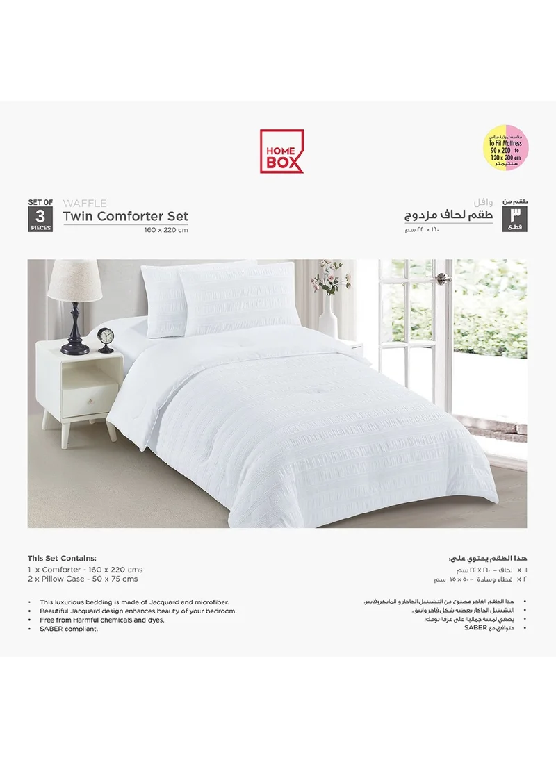 Home Box Waffle Crinkle 3-Piece Twin Comforter Set 220 x 160 cm