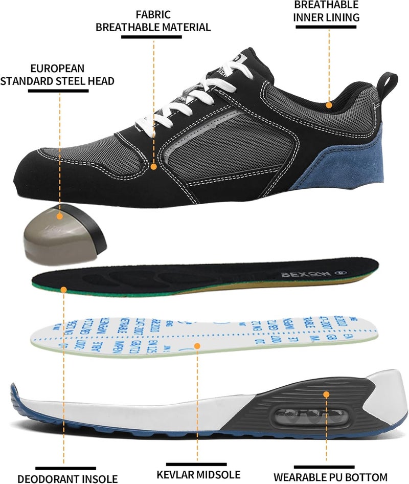Bexow Premium Safety Shoes Steel Toe Lightweight Sneakers Industrial Footwear for Men and Women - Image 3