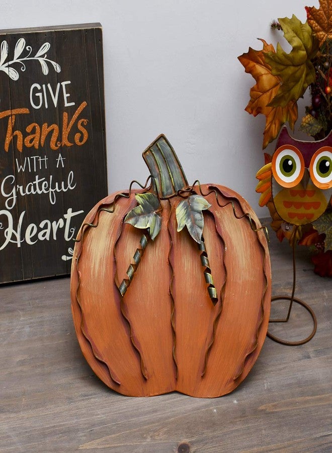 Attraction Design Metal Fall Pumpkin Decor, Indoor Outdoor Standing Flat Pumpkin Decoration for Autumn Harvest Thanksgiving Halloween Decoration Home House Kitchen Decor 12"X12"X1" (Metal Pumpkin Decor A) - Image 2